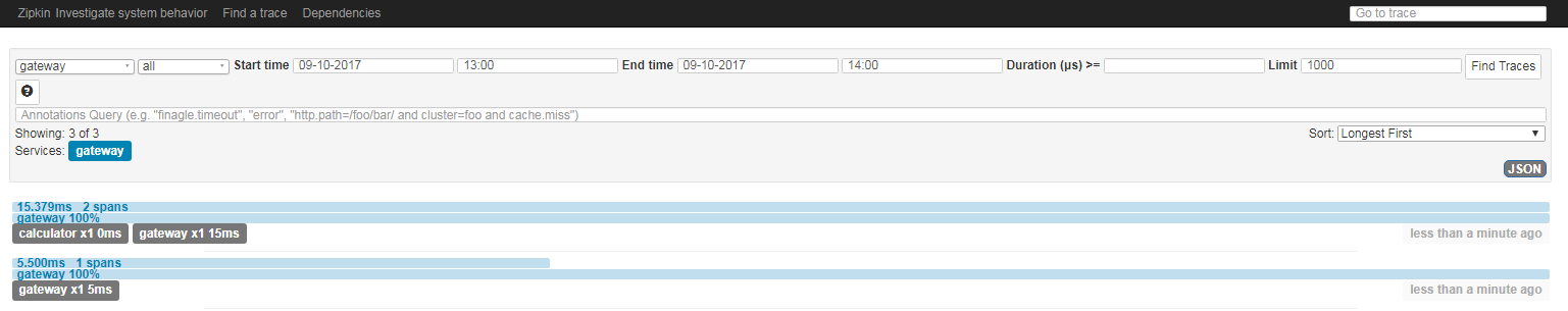 Distributed tracing result